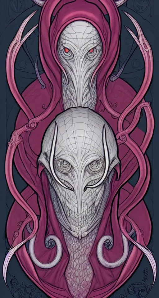 Prompt: comic cover art of an illithid, dnd, high fantasy digital illustration, by jenny frison and sana takeda, intricate details, stunning inking lines, flat colors, 4 k, hd, artstation