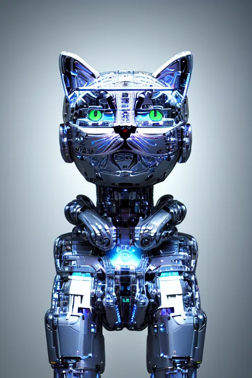 Image similar to detailed photo of the half - cybernetic robocat, symmetry, awesome exposition, very detailed, highly accurate, intricate, professional lighting diffracted lightrays, 8 k, sense of awe, science magazine cover