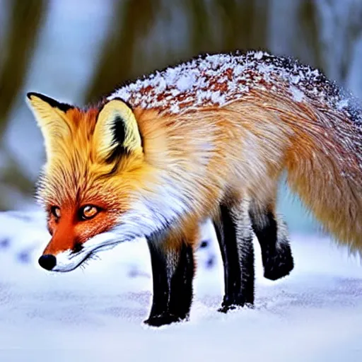 Prompt: well fluffy fox, snow, photo, very realistic