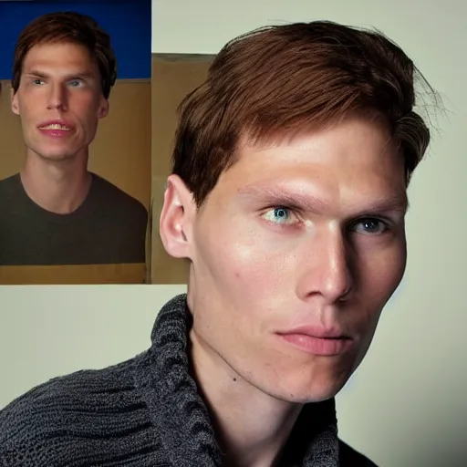 Image similar to A photograph of Jerma985 with short hair who looks like Jerma985 wearing a sweater in the 2010s, Jerma985, looks like Jerma985, taken in the late 2010s, taken on a 2010s Camera, realistic, hyperrealistic, very realistic, highly detailed, very detailed, extremely detailed, detailed, digital art, trending on artstation, headshot and bodyshot, detailed face, very detailed face, very detailed face