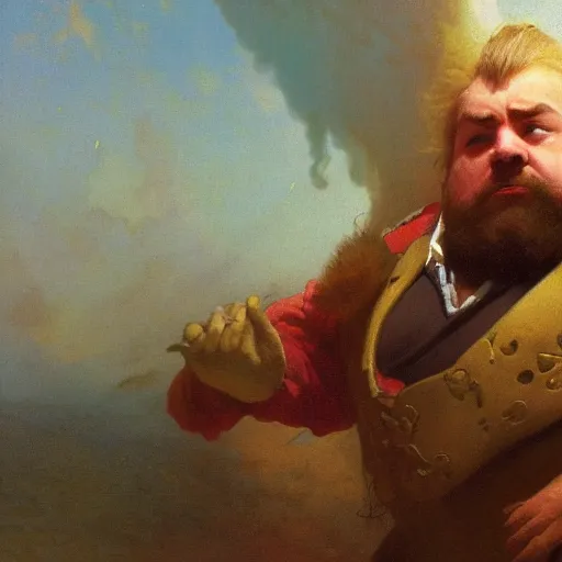 Prompt: art by ivan aivazovsky and syd mead and moebius and gaston bussiere and roger dean and pieter claesz and paul delaroche and alma tadema and aelbert cuyp and willem claesz, a fantasy cinematic close up shot of a dwarf berserker, warhammer, dnd, last stand