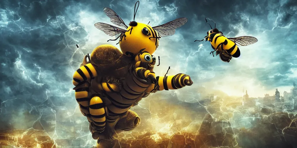 Image similar to God as a bee , realistic 4k octane beautifully detailed render, 4k post-processing, highly detailed, intricate complexity, epic composition, magical atmosphere, cinematic, hyper realistic, lighting, masterpiece, ultra hd