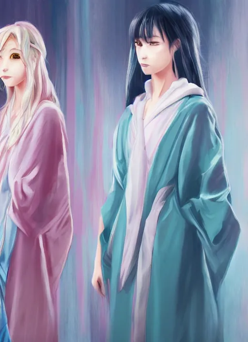 Image similar to sophisticated flowing robes, pastel texture, matte painting hyperpop portrait trending on pixiv