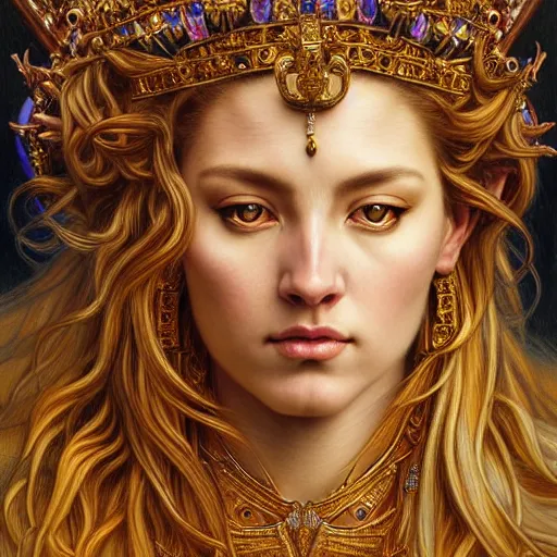 Image similar to highly detailed portrait of a majestic lioness queen in the form of a beautiful woman. d & d, art by donato giancola and evelyn de morgan and eugene delacroix and fenghua zhong. trending on artstation, intricate details, energetic composition, golden ratio, concept art, illustration, elegant art, global illuminaition