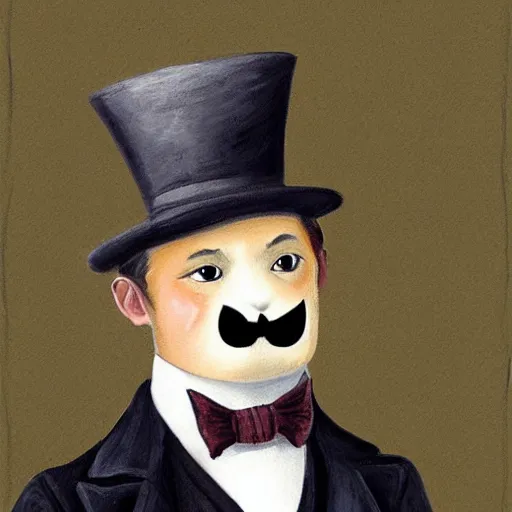 Image similar to gentleman seal with a top hat and monocle, mustache, posh, Victorian, painting