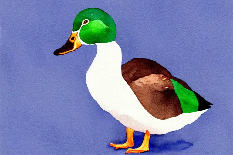 Prompt: a watercolor painting of mallard duck with blue screen background lowpoly art