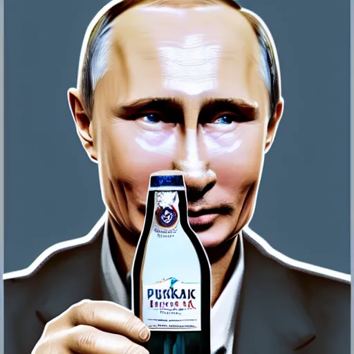 Image similar to putin holding a bottle of israeli arak, cinematic, beautiful digital painting, hyper detailed