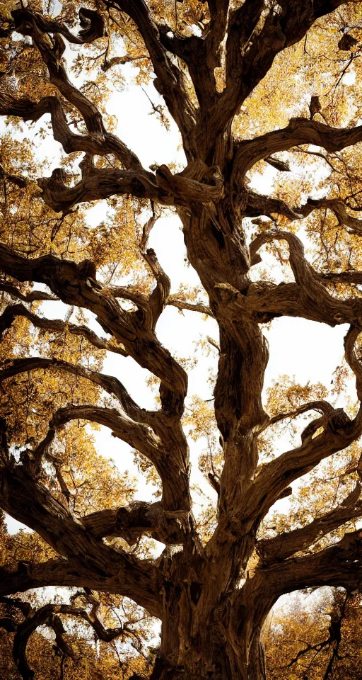 Prompt: beautiful ancient tree made of bone, melancholy autumn light, white bone tree, skeletal, bones, sinister, atmospheric HD photograph, depth of field