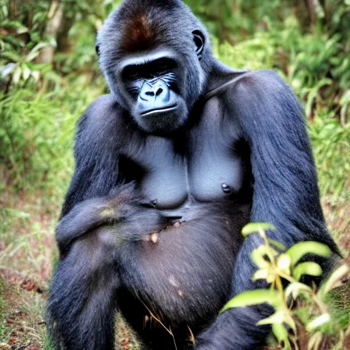 Image similar to National Geographic photo of half gorilla half human in the Australian bush