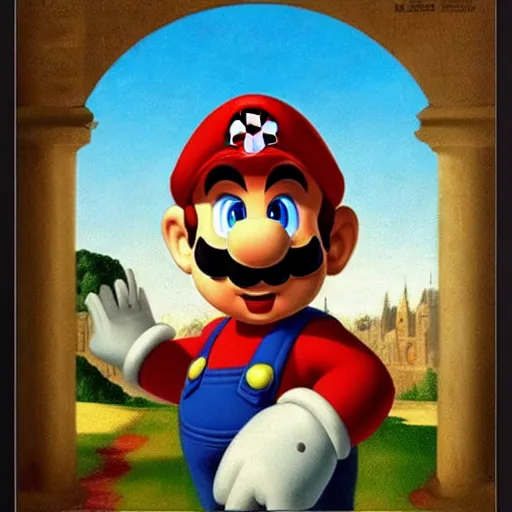 Image similar to a beautiful portrait of super - mario!!!!!! renaissance painting by da vinci featured on artstation