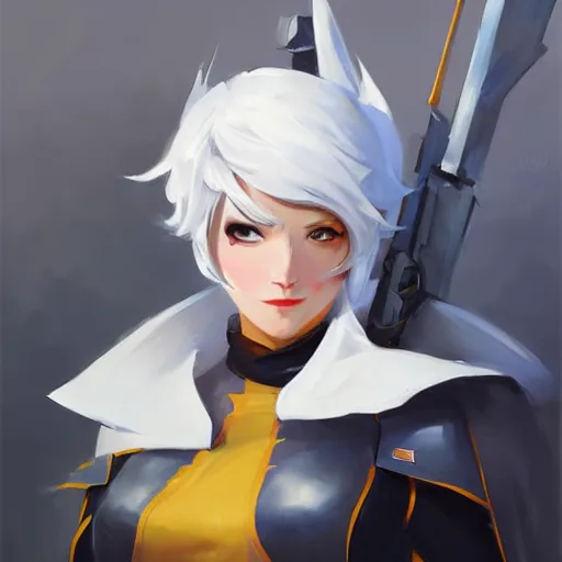 Image similar to greg manchess portrait painting of the rwby weiss schnee as overwatch character, medium shot, asymmetrical, profile picture, organic painting, sunny day, matte painting, bold shapes, hard edges, street art, trending on artstation, by huang guangjian and gil elvgren and sachin teng