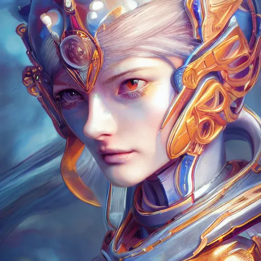 Image similar to studio portrait of lawful good colorful female holy mecha paladin absurdly beautiful, elegant, young sensual graceful woman, ultrafine hyperrealistic detailed face illustration by kim jung gi, irakli nadar, intricate linework, sharp focus, bright colors, matte, octopath traveler, final fantasy, unreal engine highly rendered, global illumination, radiant light, intricate environment