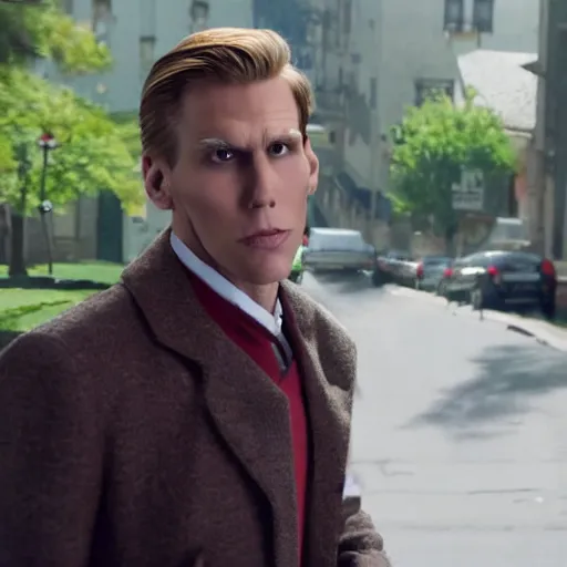 Image similar to Live Action Still of Jerma in Vertigo (film), real life, hyperrealistic, ultra realistic, realistic, highly detailed, epic, HD quality, 8k resolution, body and headshot, film still