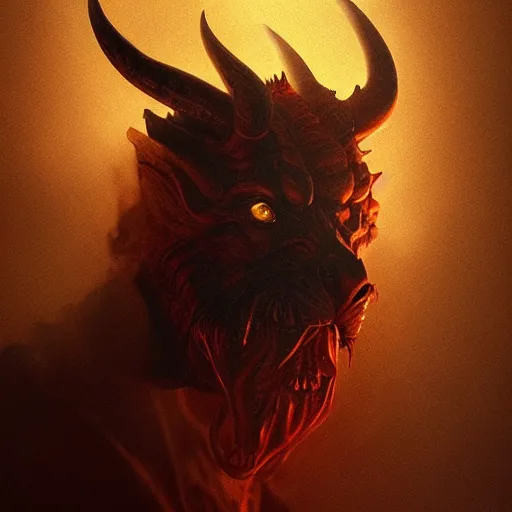 Image similar to Biblical deceiving devil portrait, atmospheric lighting, painted, intricate, volumetric lighting, beautiful, rich deep colours masterpiece, golden hour, sharp focus, ultra detailed, by Leesha Hannigan, Ross Tran, Thierry Doizon, Kai Carpenter, Ignacio Fernández Ríos