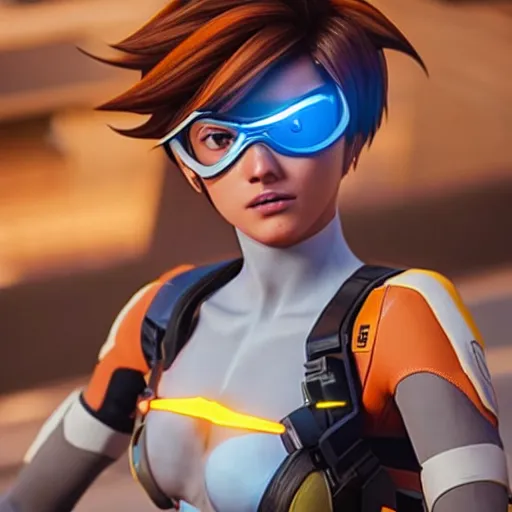 Image similar to realistic still of tracer, amazing details 8 k beautiful, ultra realistic, sharp focus, cinematic lightening