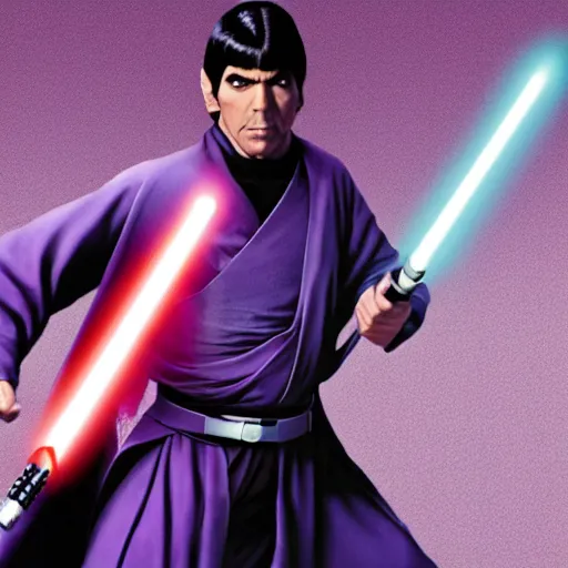 Image similar to Jedi Spock wielding a purple lightsaber