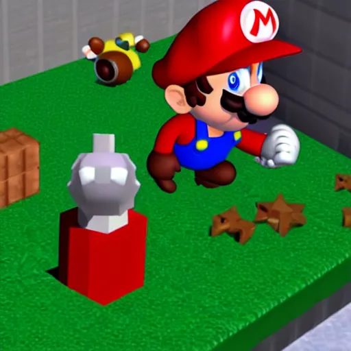 Image similar to mark zuckerberg as a character in super mario 64, in game footage