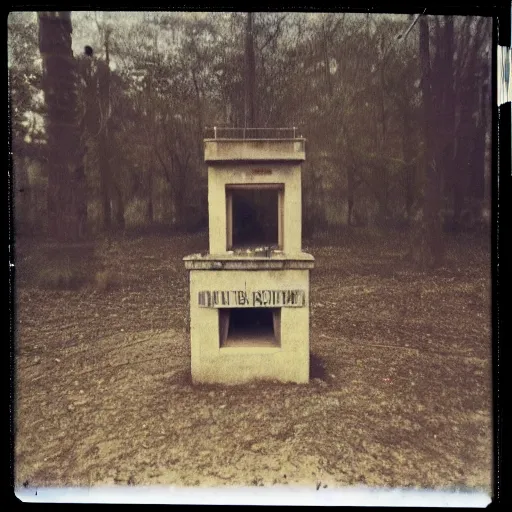 Image similar to occult sacrifice site in an abandoned school playground, dark and scary lighting, real photo taken with Polaroid camera