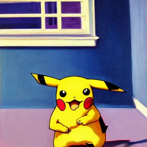 Prompt: a painting of Pikachu by edward hopper