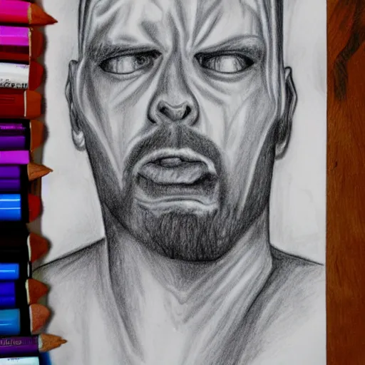 Image similar to drawing of static x singer dwayne static hugging fred durst singer of limp bizkit, drawing, sketch, realism,