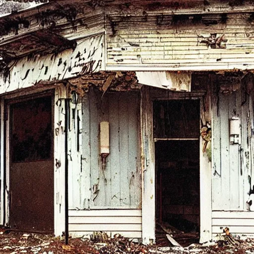 Image similar to an abandoned store's exterior in the middle of nowhere, by helen levitt, ultra detailed, rainy, beautiful