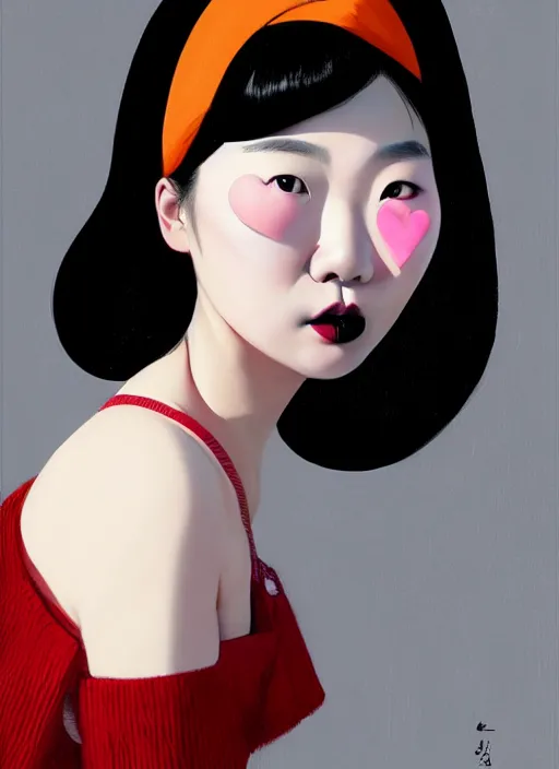 Prompt: portrait of a plump korean woman with a crooked nose and a confident expression, 1 9 6 0 s, black clothes, goth, punk, brightly coloured hair, funk, intricate, elegant, highly detailed, digital painting, artstation, concept art, smooth, sharp focus, illustration, art by wlop, mars ravelo and greg rutkowski