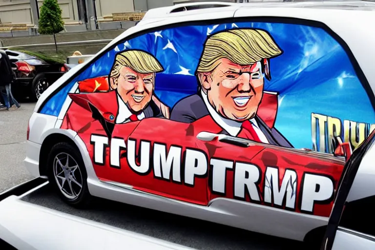 Image similar to trump-anime-car-wrap-from-the-side