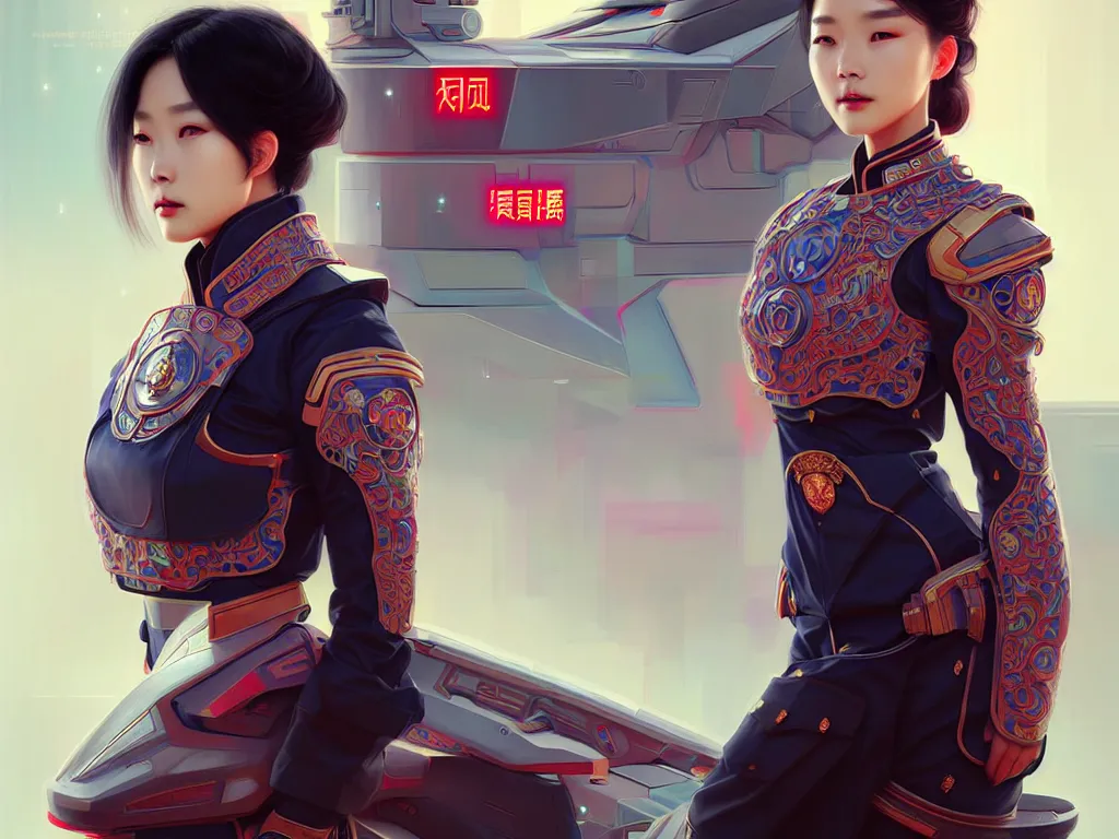 Image similar to portrait futuristic china police uniform female, at future neon light rooftop, ssci - fi and fantasy, intricate and very very beautiful and elegant, highly detailed, digital painting, artstation, concept art, smooth and sharp focus, illustration, art by tan zi and ayanamikodon and alphonse mucha and wlop