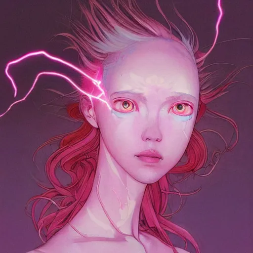 Image similar to prompt : pink lightning portrait soft light painted by james jean and katsuhiro otomo and erik jones, inspired by evangeleon anime, smooth face feature, intricate oil painting, high detail illustration, sharp high detail, manga and anime 1 9 9 9