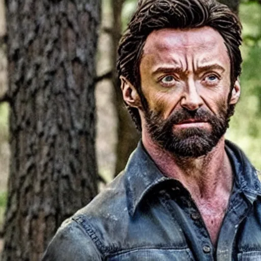 Prompt: Hugh Jackman as Rick Grimes, realistic picture