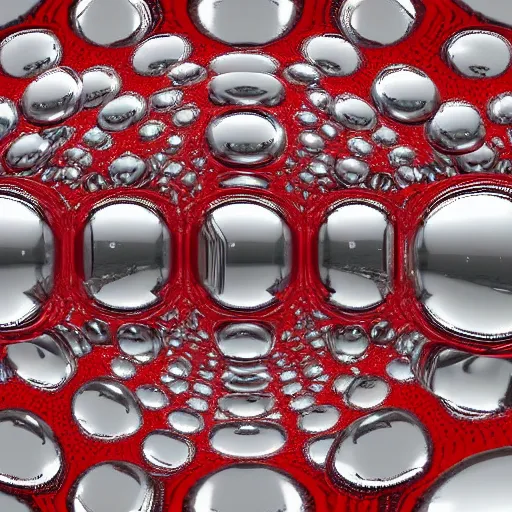 Prompt: chrome spheres on a red cube, infinite hall of mirrors