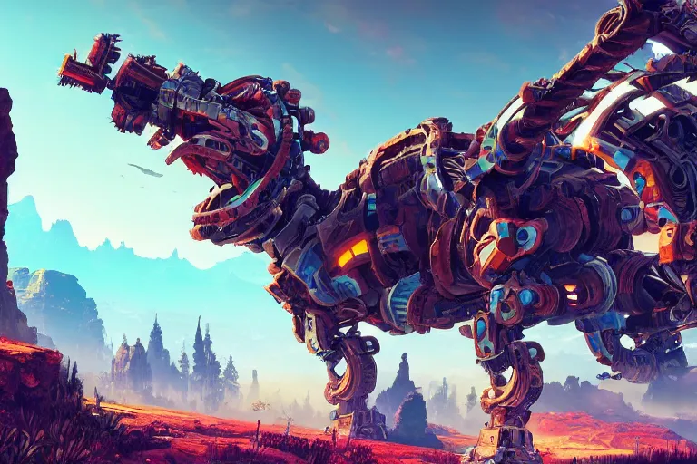 Image similar to rollerback machine mecanical creature robot of horizon forbidden west horizon zero dawn radiating a glowing aura global illumination ray tracing hdr fanart arstation by ian pesty and alena aenami artworks in 4 k