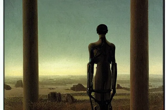 Image similar to cyborgs by caspar david friedrich