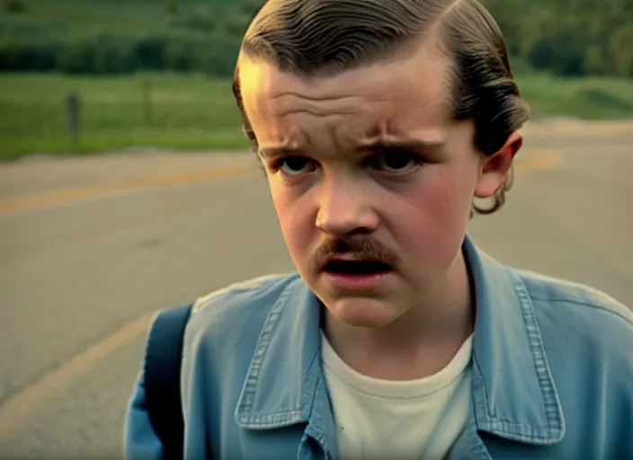 Image similar to film still of jim hopper as eleven in stranger things, 8 k