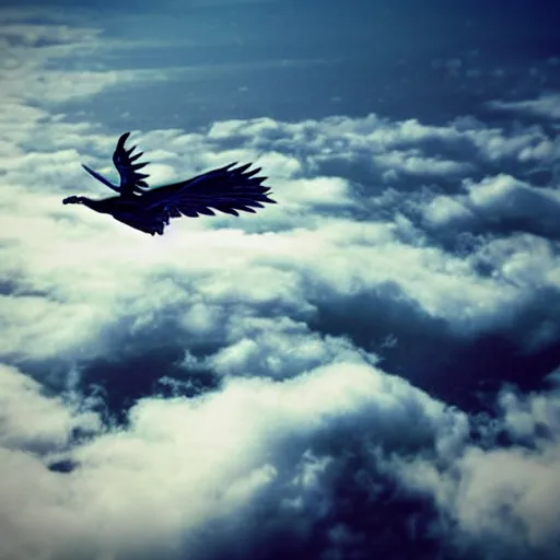 Prompt: flying through the clouds of dreams