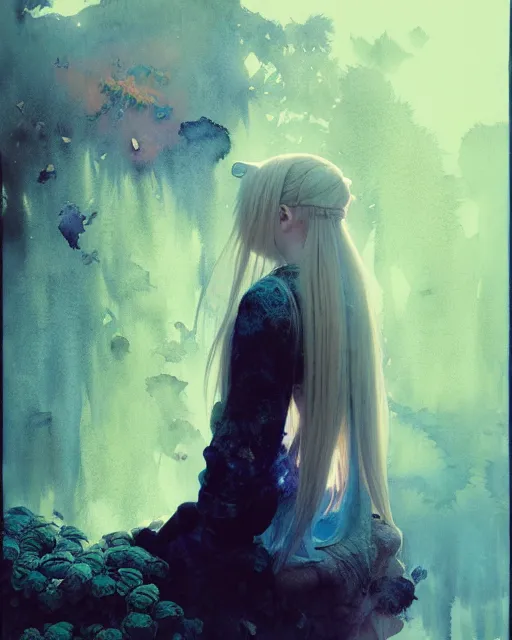 Image similar to avril lavigne portrait. intricate, amazing composition, colorful watercolor, by ruan jia, by maxfield parrish, by marc simonetti, by hikari shimoda, by robert hubert, by zhang kechun, illustration, gloomy, volumetric lighting, fantasy