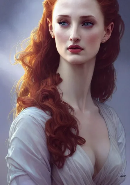 Image similar to sansa angeline jolie gessica chastain, intricate, elegant, highly detailed, digital painting, artstation, concept art, smooth, sharp focus, illustration, art by artgerm and greg rutkowski and alphonse mucha and william - adolphe bouguereau