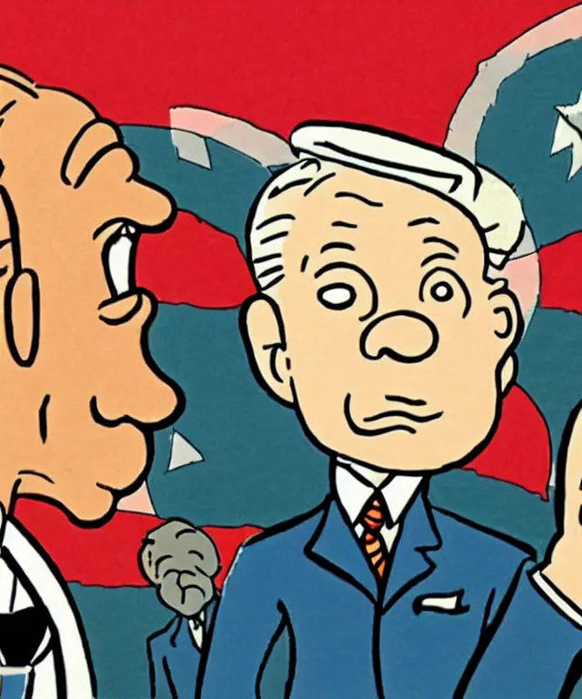 Image similar to a hand-drawn character from Tintin looking like Benjamin Netanyahu, Comics, Hergé