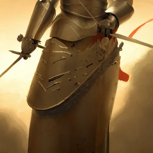 Prompt: painting of a female knight being taken as a prisoner of war, full view, popular on artstation, artstationhd, artstationhq 8 k, volumetric lighting, super focused, no blur, trending on artstation, artstationhd, artstationhq, ultra detailed, by artgerm and james gurney, greg rutkowski,