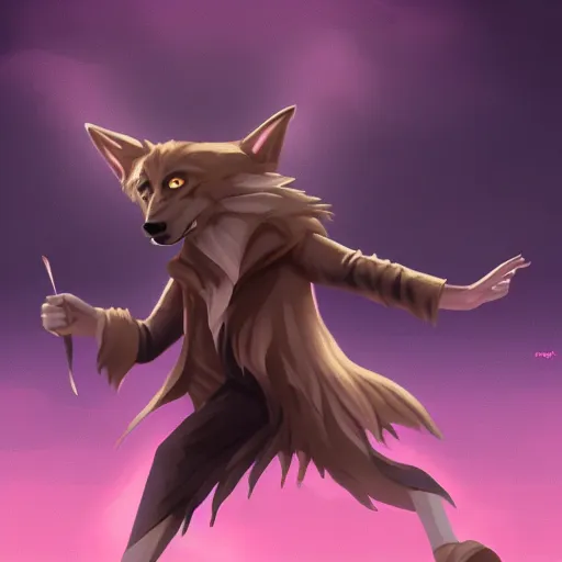 Image similar to wizard is casting magic spells as a wolf, dynamic pose, chromatic aberration, medium level shot, fantasy, illustration, concept art,