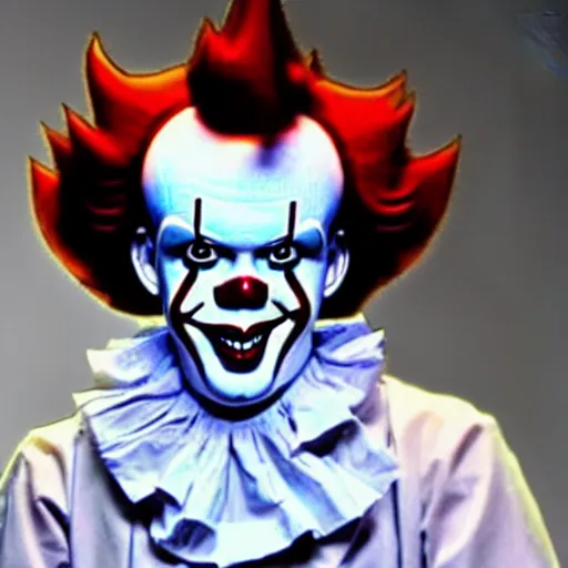 Image similar to a photograph of pennywise dressed as a doctor at a hospital, full shot