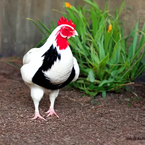 Image similar to a black-tailed white japanese bantam chicken