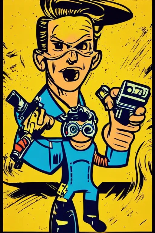 Image similar to fallout 7 6 retro futurist illustration art by butcher billy, sticker, colorful, illustration, highly detailed, simple, smooth and clean vector curves, no jagged lines, vector art, smooth andy warhol style