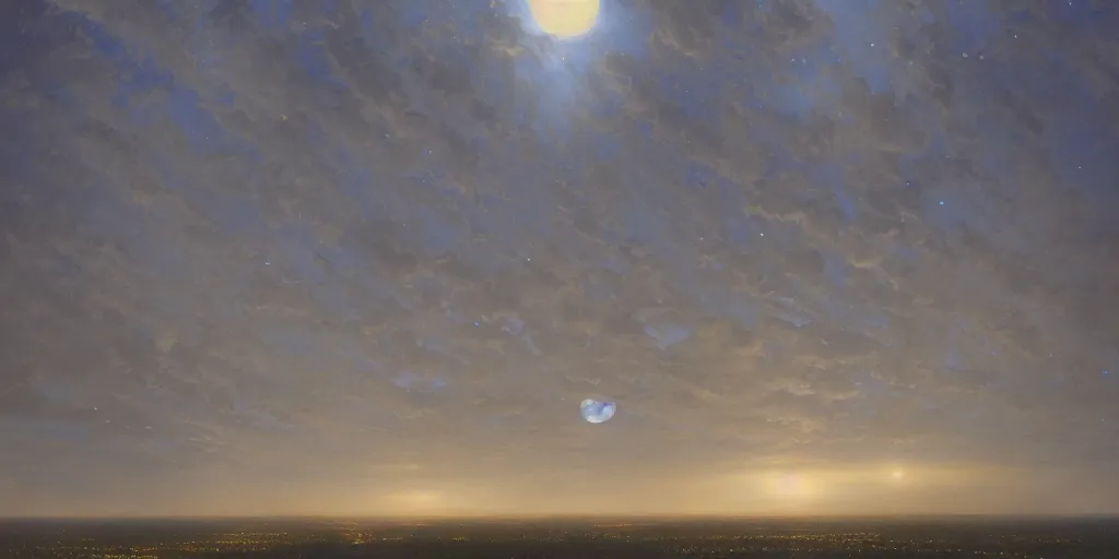 Prompt: the cloudy moonlit sky, landscape art by donato giancola and greg rutkowski, digital art, trending on artstation, symmetry!!, volumetric lighting, high contrast