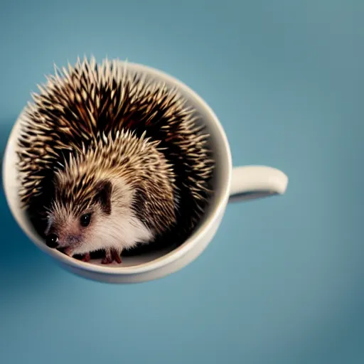 Image similar to baby hedgehog sitting in a teacup, photography, minimalistic, 8 k