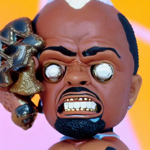 Image similar to mr. t action figure melting on acid, detailed facial expressions, 1 9 8 0 s aesthetic