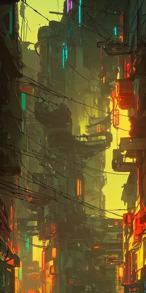 Prompt: cyberpunk alley, detailed, cel shaded, by makoto shinkai and moebius and anton fadeev and james gurney,