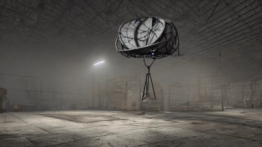 Prompt: an object render of a decrepit satellite dish, in a warehouse, by emmanuel shiu, photorealistic, cryengine render 8 k uhd