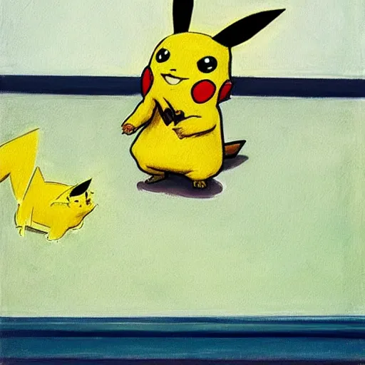 Prompt: a painting of Pikachu by edward hopper