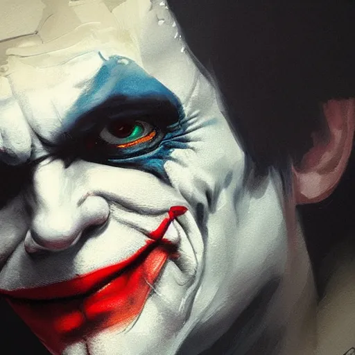 Prompt: very detailed masterpiece painting of the joker, portrait, artstation, concept art by greg rutkowski